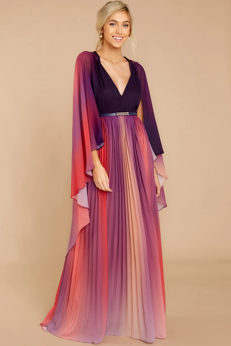 Gradation A Line Evening Dresses Tulle V Neck Long Sleeve Prom Dress Floor Lenght Occasion Dresses