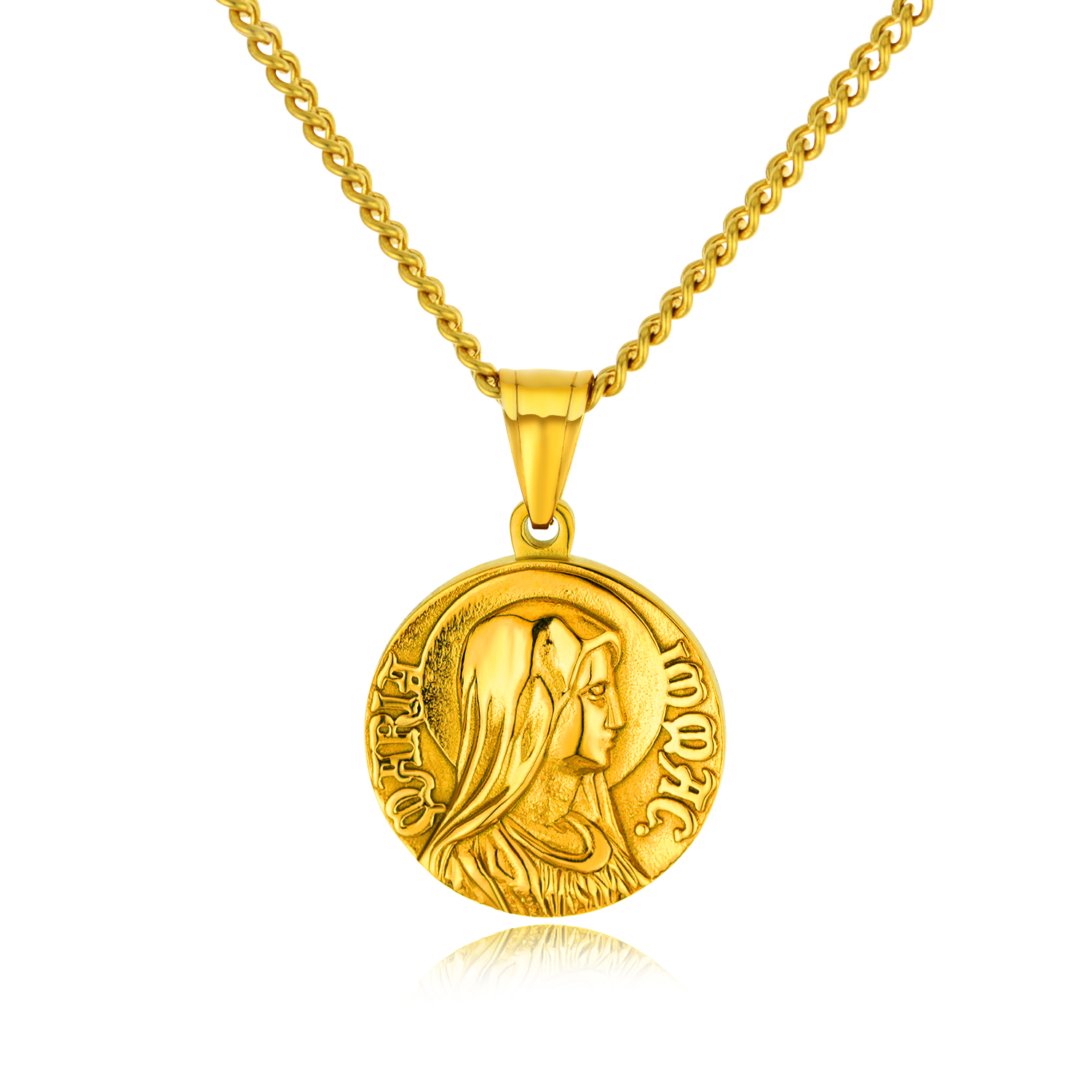 Virgin Mary Sculpture Pendants Necklace Stainless Steel Necklace for Men Woman Couple Lover Gift Religious Jewelry