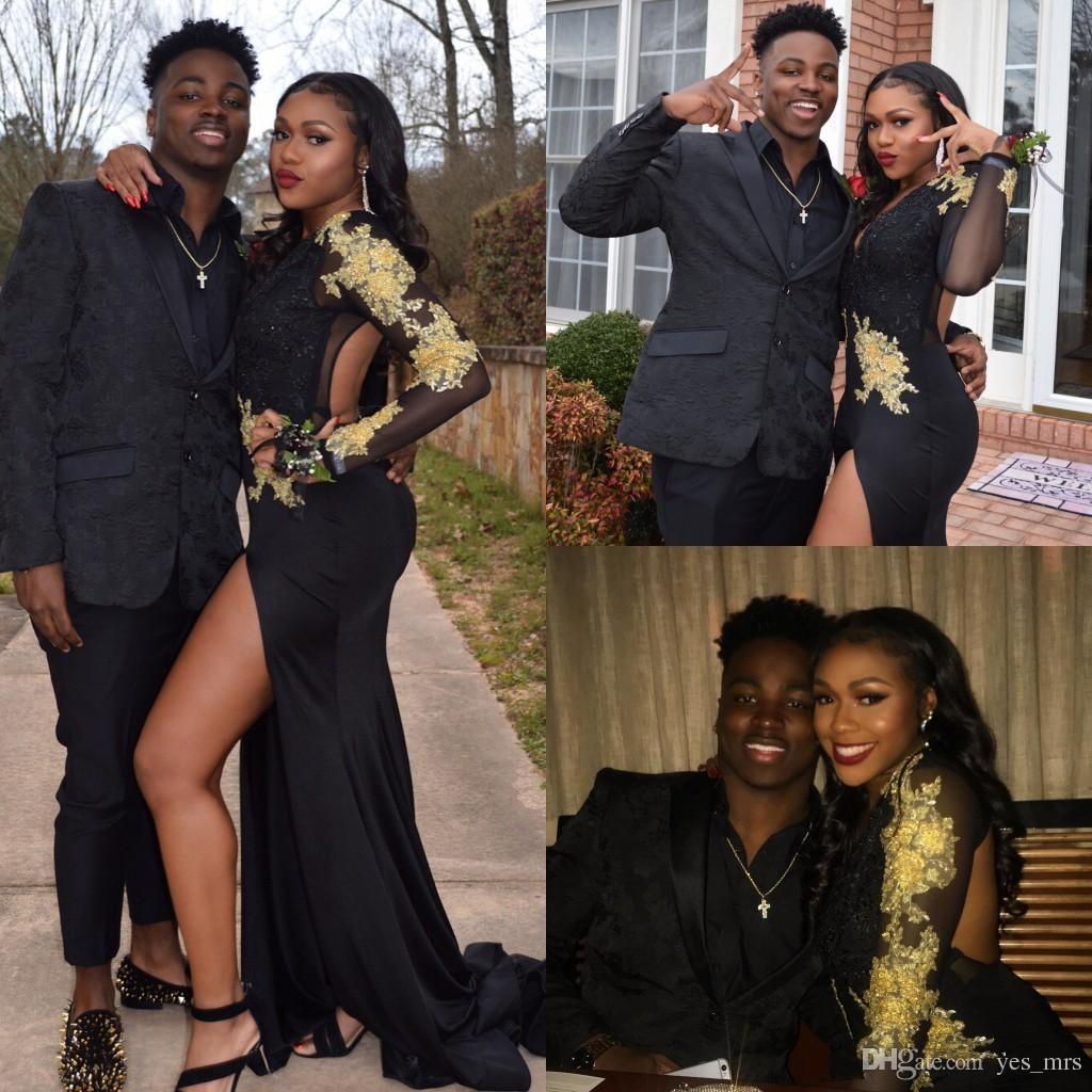 2019 Black Sexy Mermaid Prom Dresses with Long Sleeve Deep V-neck Party Dresses Gold Lace Applique Trumpet slit Occasion Evening Gowns, Orange
2019 Black Sexy Mermaid Prom Dresses with Long Sleeve Deep V-neck Party Dresses Gold Lace Applique Trumpet slit Occasion Evening Gowns, Orange