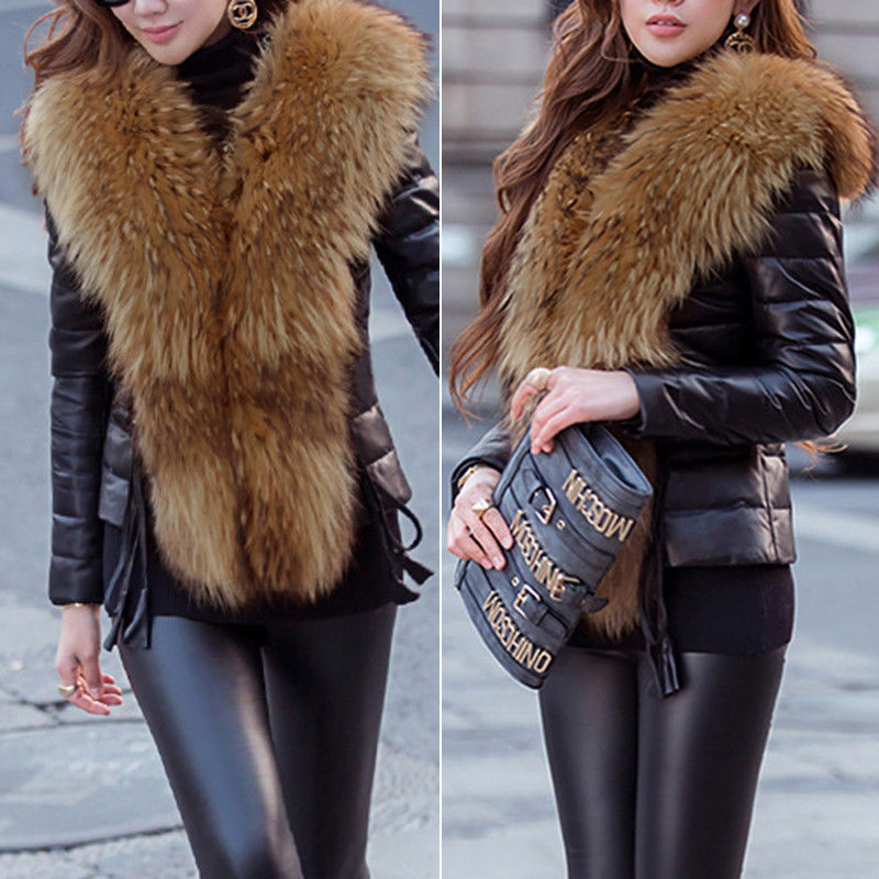 Winter Warm Women Faux Fur Front Coat PU Leather Jacket Parka Overcoat Fashion8161827