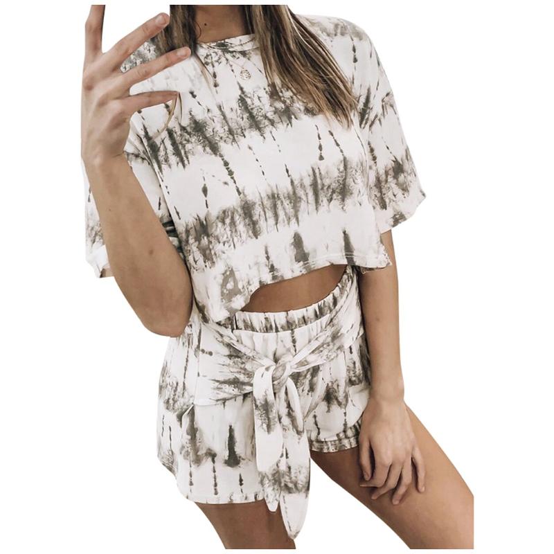 Womens Tie-dye Short Sleeve Pajama Set Night Loungewear Top Short Sleepwear Nightgown Type Sleepwear Home Wear, Gray
Womens Tie-dye Short Sleeve Pajama Set Night Loungewear Top Short Sleepwear Nightgown Type Sleepwear Home Wear, Gray