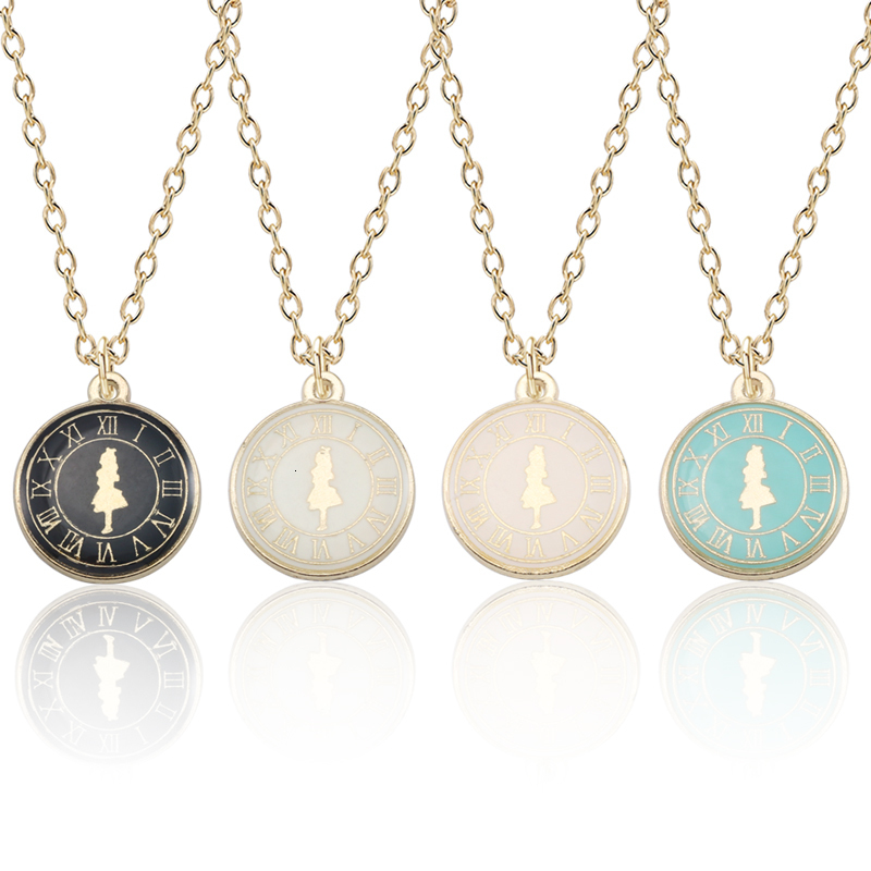 Cartoon Alice Girl Clock Necklace For Women Girls Gold Chain Enamel Round Pendant Alice In Wonderland Movie Jewelry Collares, Silver
Cartoon Alice Girl Clock Necklace For Women Girls Gold Chain Enamel Round Pendant Alice In Wonderland Movie Jewelry Collares, Silver