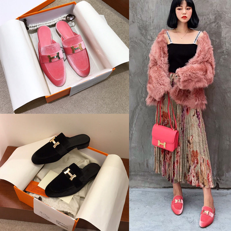 Designer 2019 autumn and winter new leather sandals metal buckle Luxury slippers low with half slippers luxury velvet woman shoes PINK BLACK
Designer 2019 autumn and winter new leather sandals metal buckle Luxury slippers low with half slippers luxury velvet woman shoes PINK BLACK
