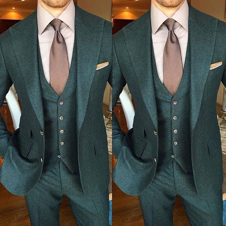 Green Groom Wear Wedding Tuxedos Slim Fit Peaked Lapel Men Suits Two Button Formal Business Blazer Clothing(Jacket+Pant)