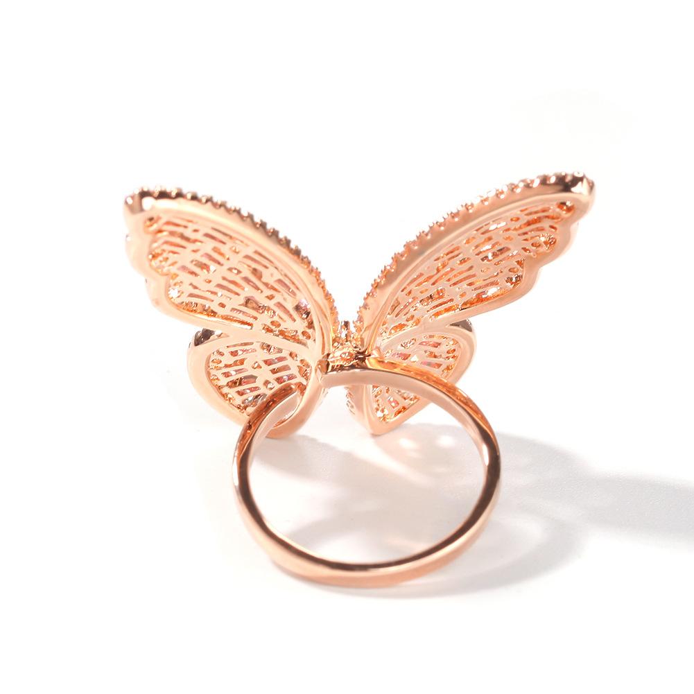New in Butterfly Open Cuff Finger Rings Rose Gold Colorful Bling Cubic Zirconia Hollow Adjustable Index Ring Band for Girls Women Wolf Tide Jewelry Ge