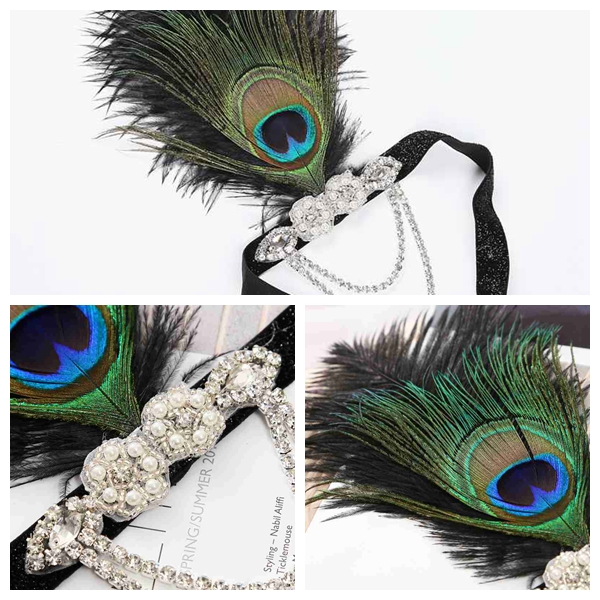 Art Deco 20th Century Peacock Feather Headdress Gatsby Feather Headband
