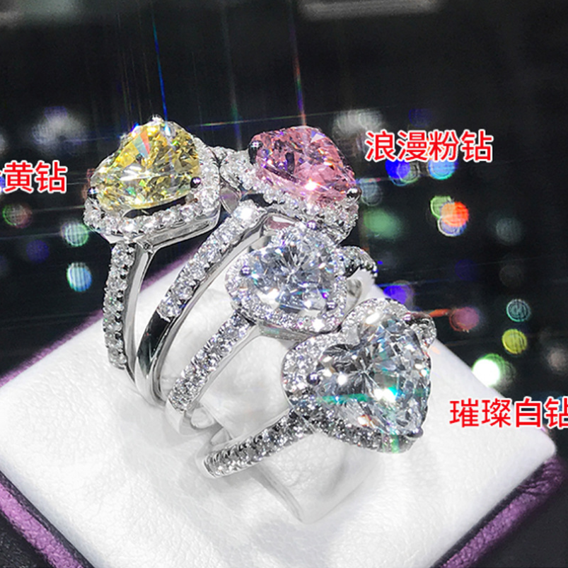 Choucong New Top Selling Luxury Jewelry 925 Sterling Silver Heart Shape White Topaz&Pink Sapphire Gemstones Wedding Band Ring for Women Gift
