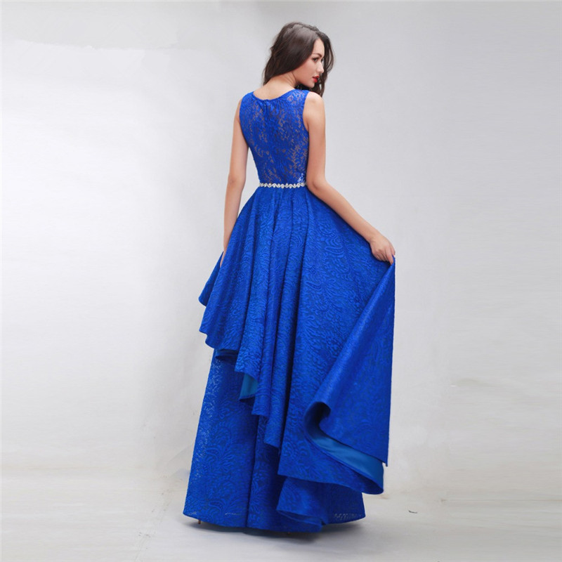 Elegant Royal Blue Lace A Line Prom Dresses Custom Tiered Evening Floor Length Hollow Back Party Gowns Robe De Mariée