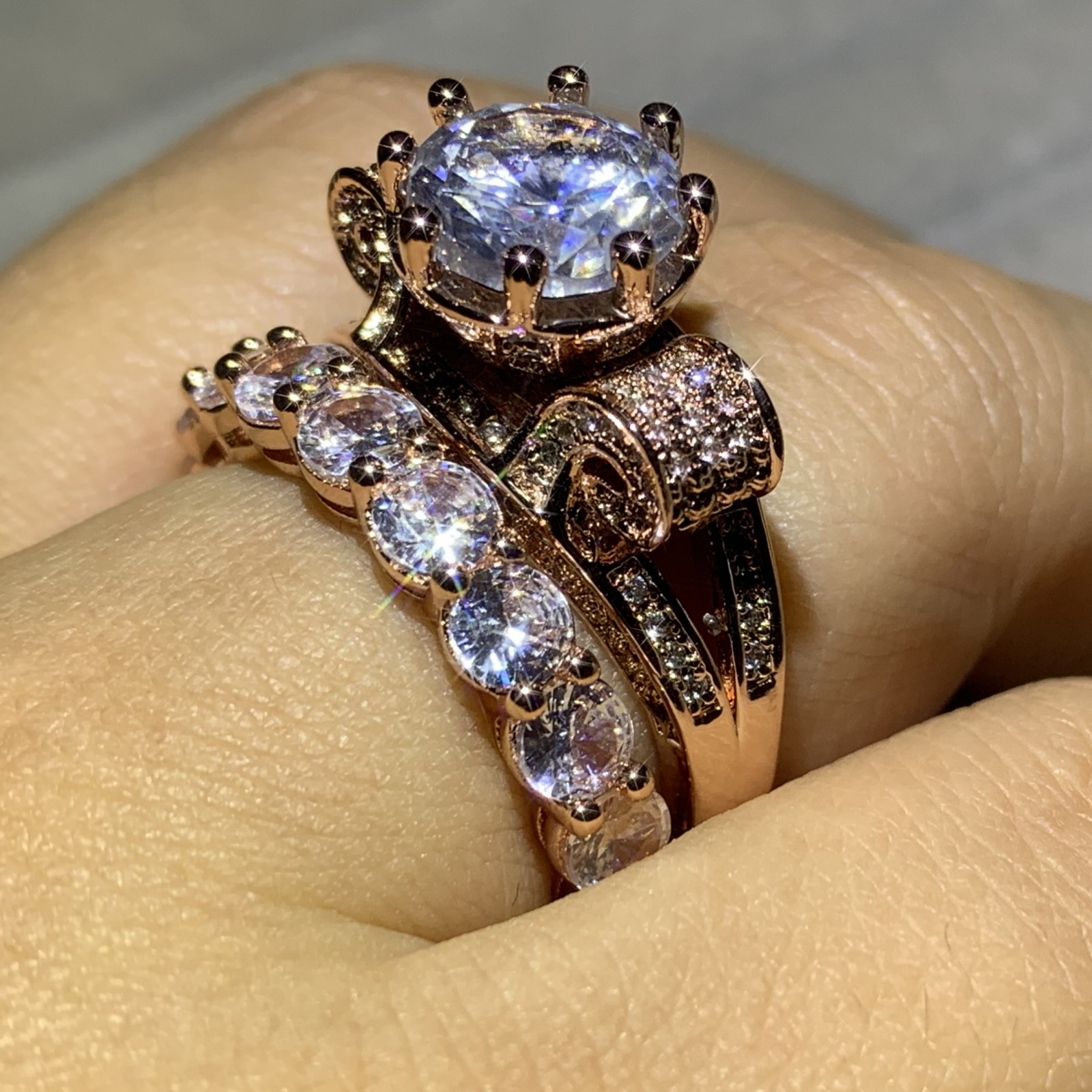 Stunning Sterg Sier & Rose Gold Fill Couple Rings Set - 2024