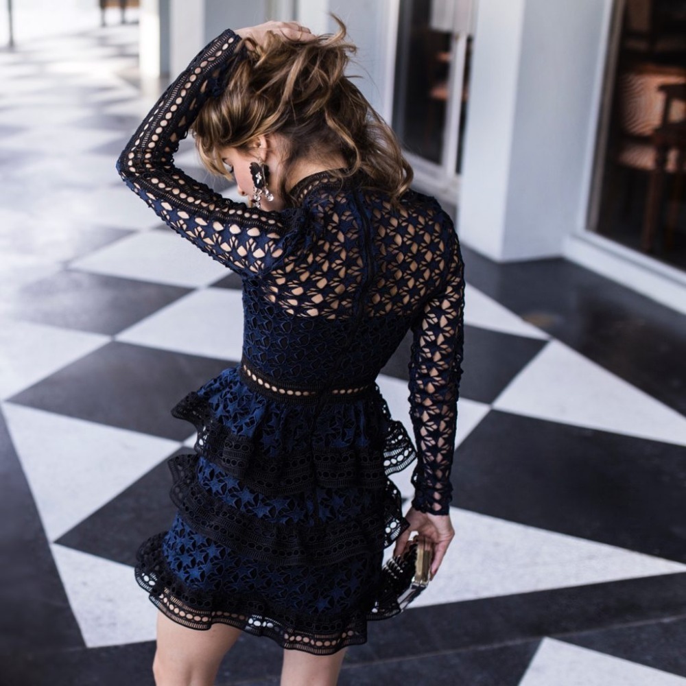 ZAWFL HIGH QUALITY Self Portrait Dress 2019 Women Wear Long Sleeve Cake Layer Elegant Summer Club Dress Robes Femmes Soldes Y19012102