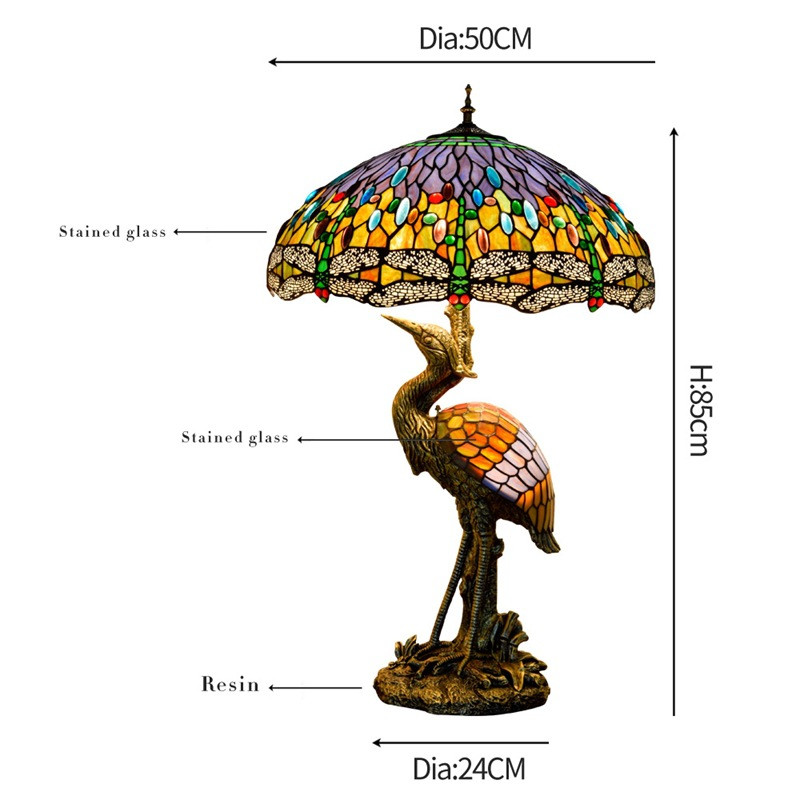 European Style Retro Crane Creative Bar Table Lamp Tiffany Stained Glass Livingroom Diningroom Hotel Art Dragonfly Decorative Lamps TF087