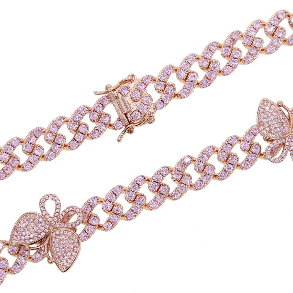 12mm New fashion Sparking iced out bling cz Miami cuban link chain Butterfly choker Necklaces for women Men Hip Hop Jewelry