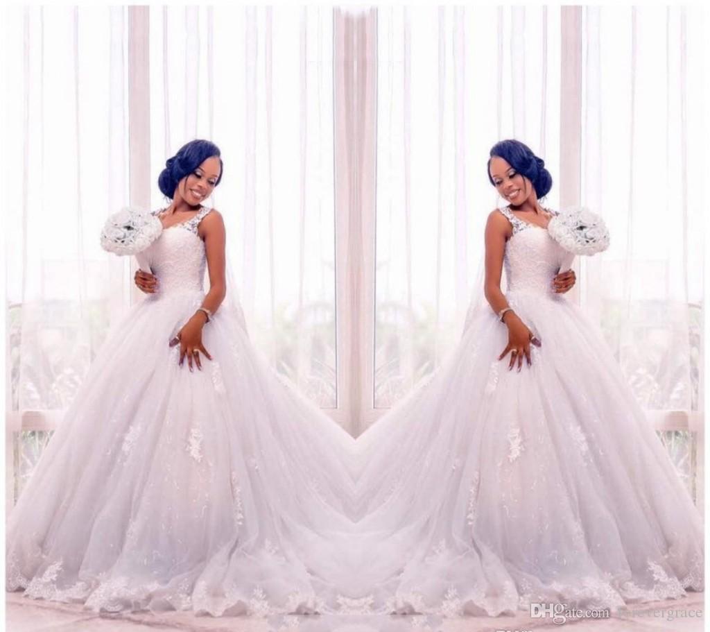 2019 African Black Girls White Wedding Dress With Lace Applique Sleeveless Country Garden Bridal Gown Custom Made Plus Size
