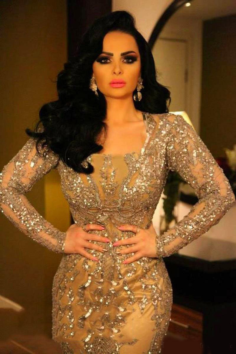 Stunning Mermaid Arabic Evening Dresses Party Wear Crystal Beaded Lace Applique Scoop Neck Long Sleeve Floor Length Prom Gowns