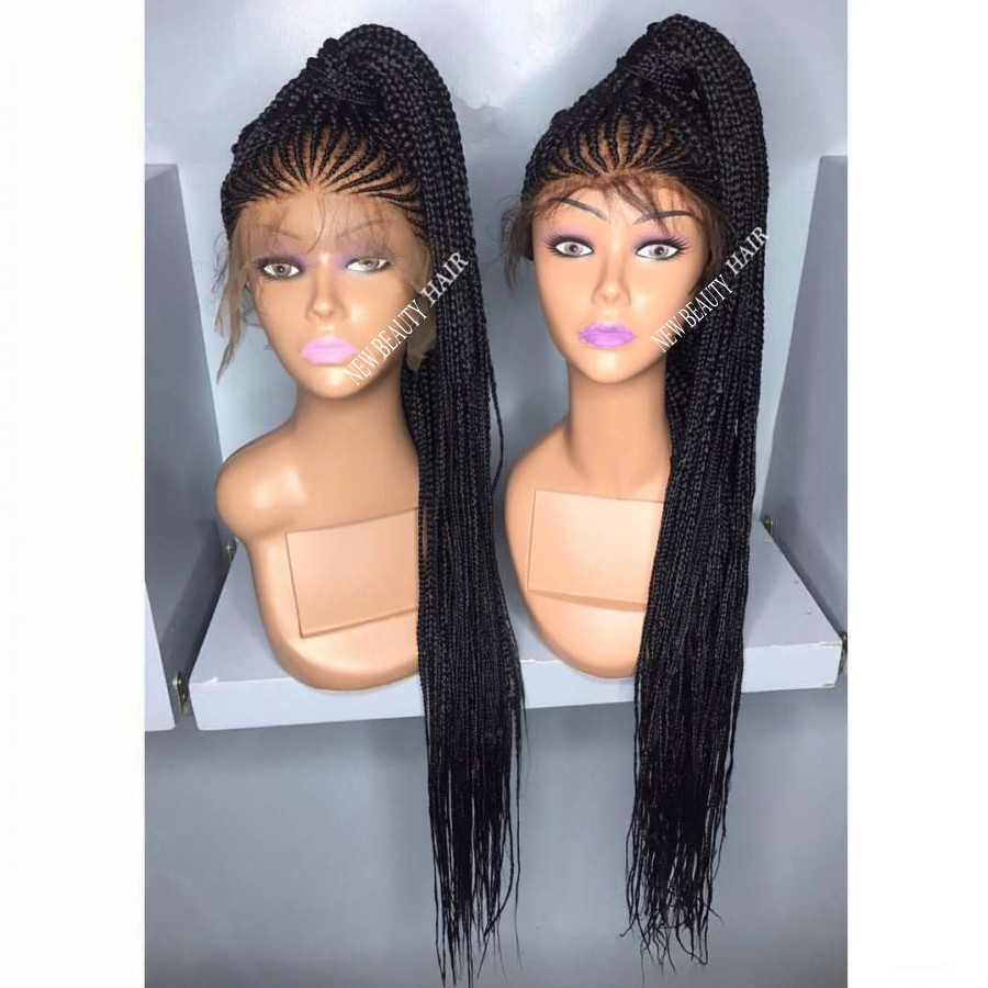 High quality black color lace frontal cornrow braids wig Micro Box Braids wig africa american women style synthetic braids wig lace front