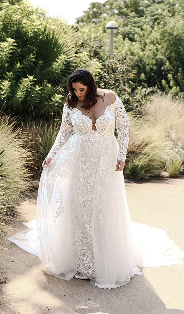 plus size mermaid wedding dresses with detachable train illusion neck lace appliqued long bridal gowns wedding dress vestido de novia