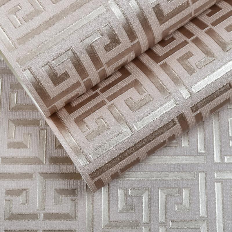 Contemporary Modern Geometric Wallpaper Neutral Greek Key Design PVC Wall Paper for Bedroom 0.53m x 10m Roll Gold on White