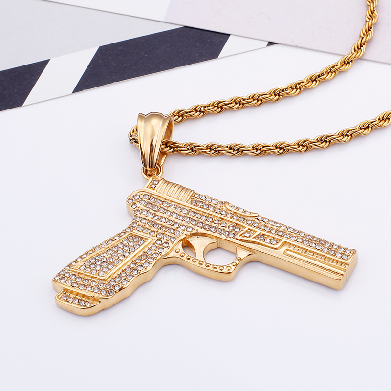 Hip Hop Full Rhinestone Inlay Pendants Necklace Cool Men Fashion 316L Stainless Steel 18K Gold Plated Jewelry