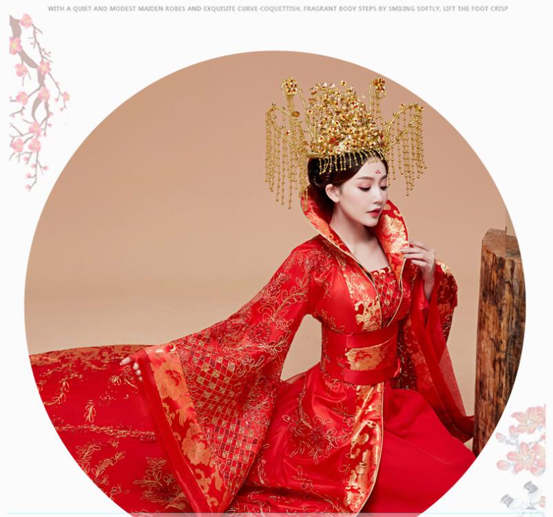 Quality Clothes Original Imperial Princess Hanfu costume Red Tail Outfit Broad-sleeved Domineering Chinese Queen's Wedding Dress