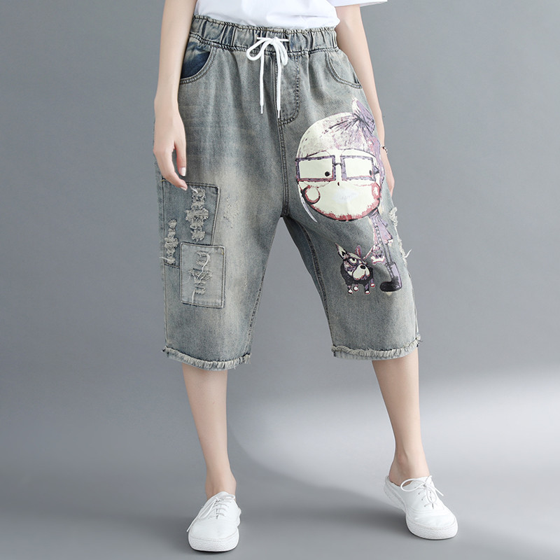 2019 Summer New Women's Basic Denim Jeans Elastic High Waist Casual Print Jeans Vintage Hole Loose Large Size Denim Pants R546, Photo color
2019 Summer New Women's Basic Denim Jeans Elastic High Waist Casual Print Jeans Vintage Hole Loose Large Size Denim Pants R546, Photo color