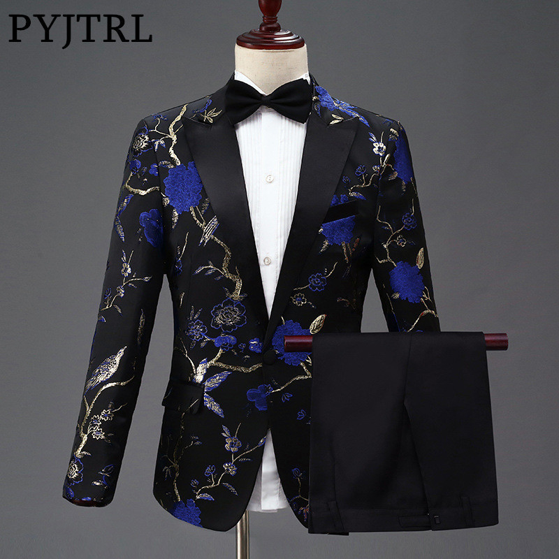 PYJTRL New Design Mens Stylish Embroidery Royal Blue Green Red Floral Pattern Suits Stage Singer Wedding Groom Tuxedo Costume CJ191210, Jacket pants bow tie
PYJTRL New Design Mens Stylish Embroidery Royal Blue Green Red Floral Pattern Suits Stage Singer Wedding Groom Tuxedo Costume CJ191210, Jacket pants bow tie