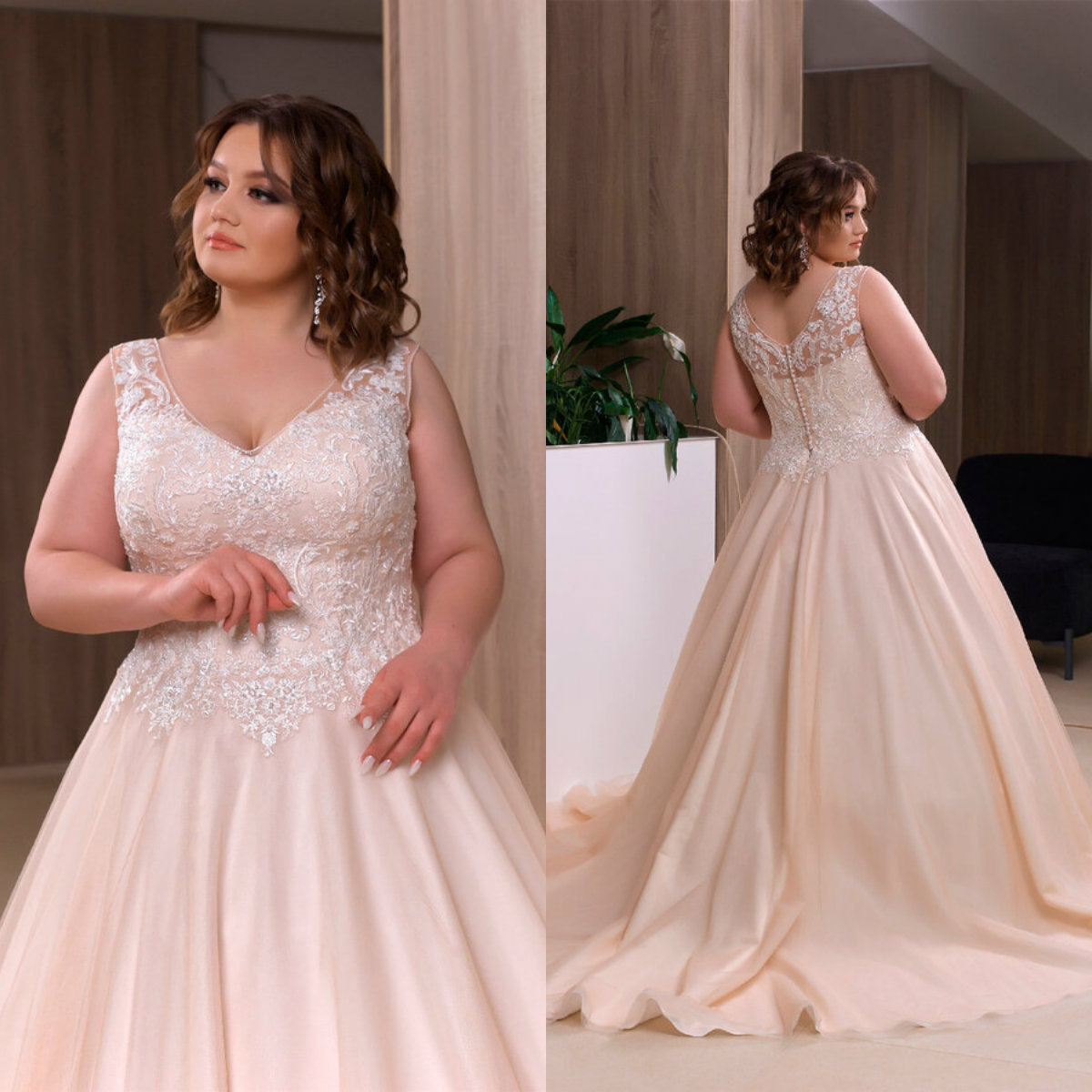 2020 Plus Size Champagne Wedding Dress V Neck Appliqued Sleeveless Beach Bridal Gown Open Back Ruffle Sweep Train Custom Made Abiti Da Sposa, Nude
2020 Plus Size Champagne Wedding Dress V Neck Appliqued Sleeveless Beach Bridal Gown Open Back Ruffle Sweep Train Custom Made Abiti Da Sposa, Nude