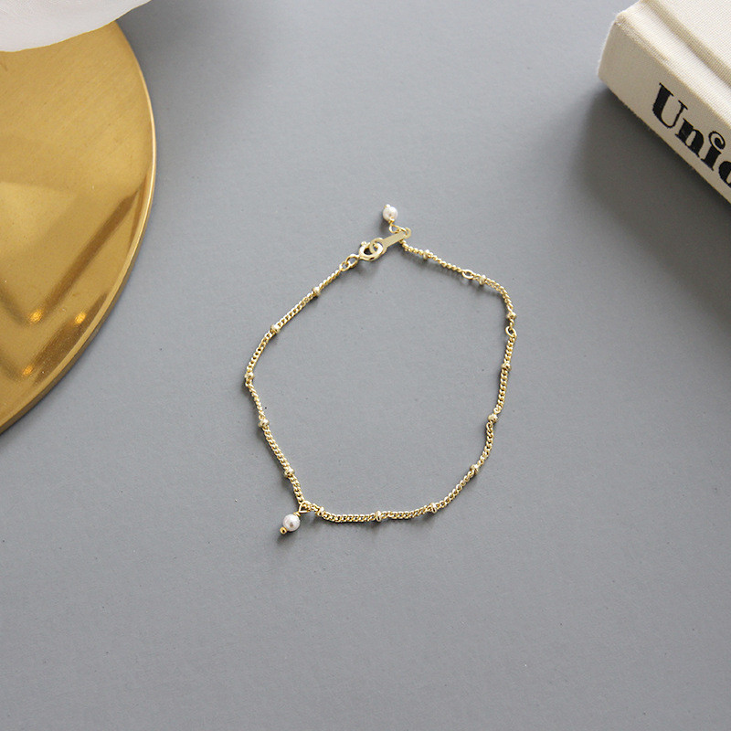 New Fashion Simple Pearl Charms Bracelets For Students 100% 925 Sterling Silver Crystal Pearl Chain Bracelet