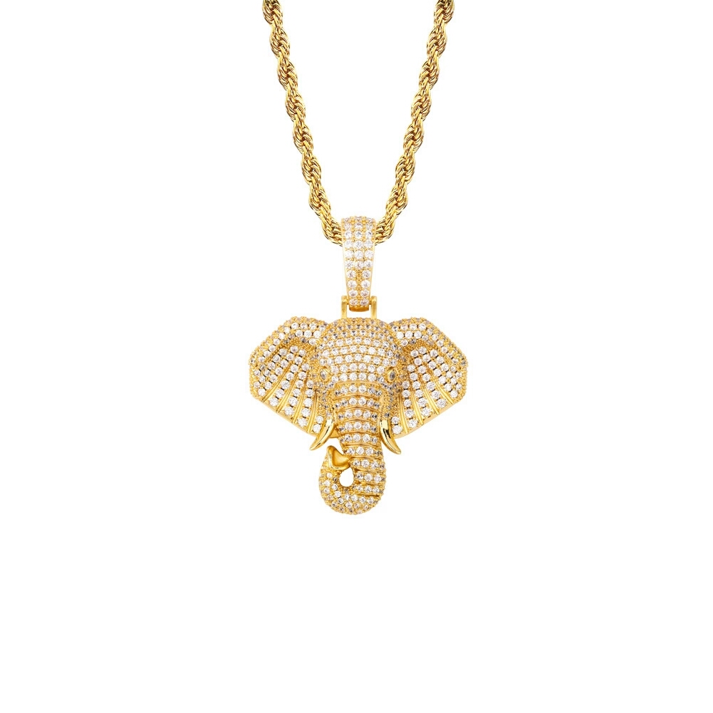 iced out elephant pendant necklaces for men luxury designer mens bling diamond animal pendants gold silver rose gold chain necklac