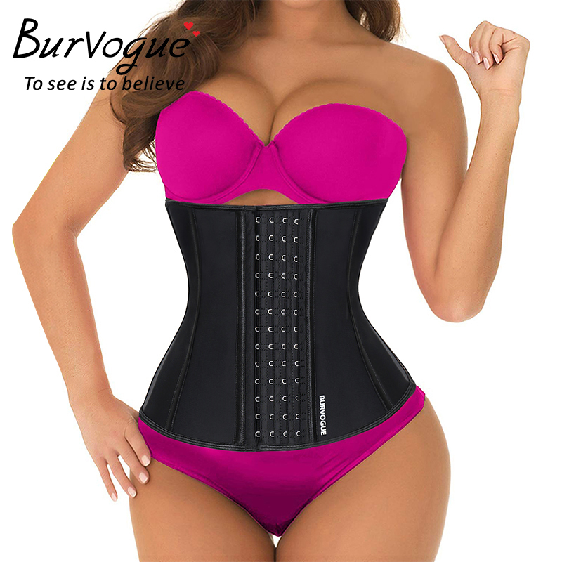 Burvogue Women Latex Corset Waist Control Corset And Bustier Steel Bone Underbust Waist Trainer Corset Slimming Shaper Corselet Y19070301