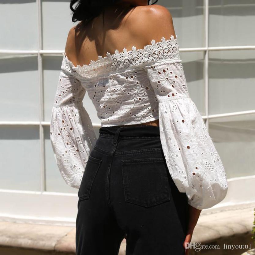 2020 Sexy Hollow Out Lacing up Bandaged Long Sleeve Square Neck Shirt Slim Princess Short Blouse Crop Cotton Exposed Navel Tops
