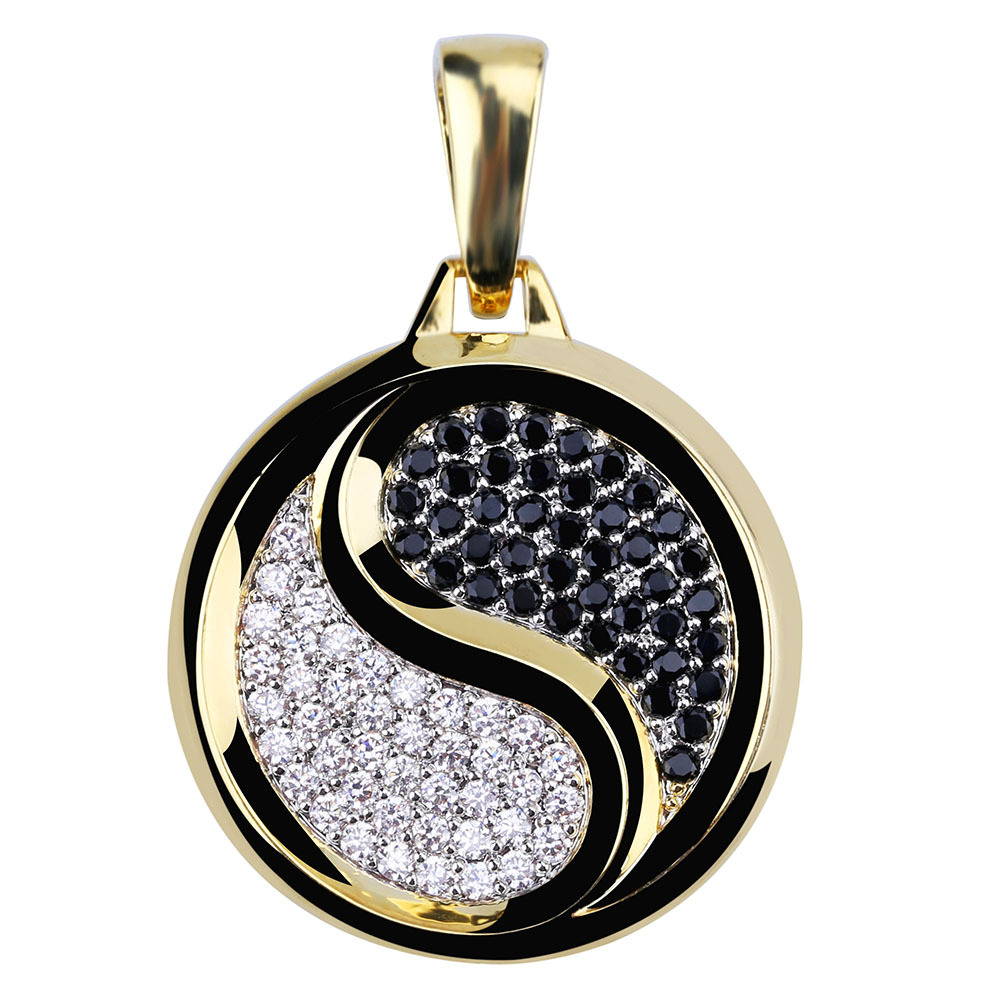 New Fashion 18K Gold and White Gold Plated Tai Chi Symbol Round Pendant Chain Necklace Iced Out CZ Zirconia Jewelry Gifts for Men and Women