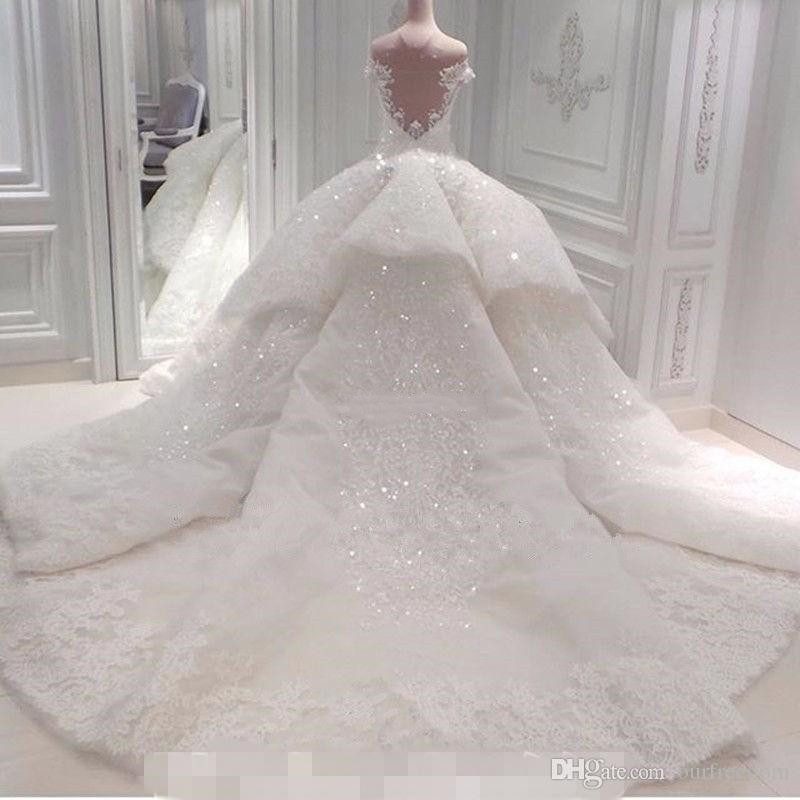 2020 Vestido De Noiva Ball Gown Wedding Dresses Off The Shoulder Cathedral Train Lace Appliques Bridal Gown For Church Custom Made