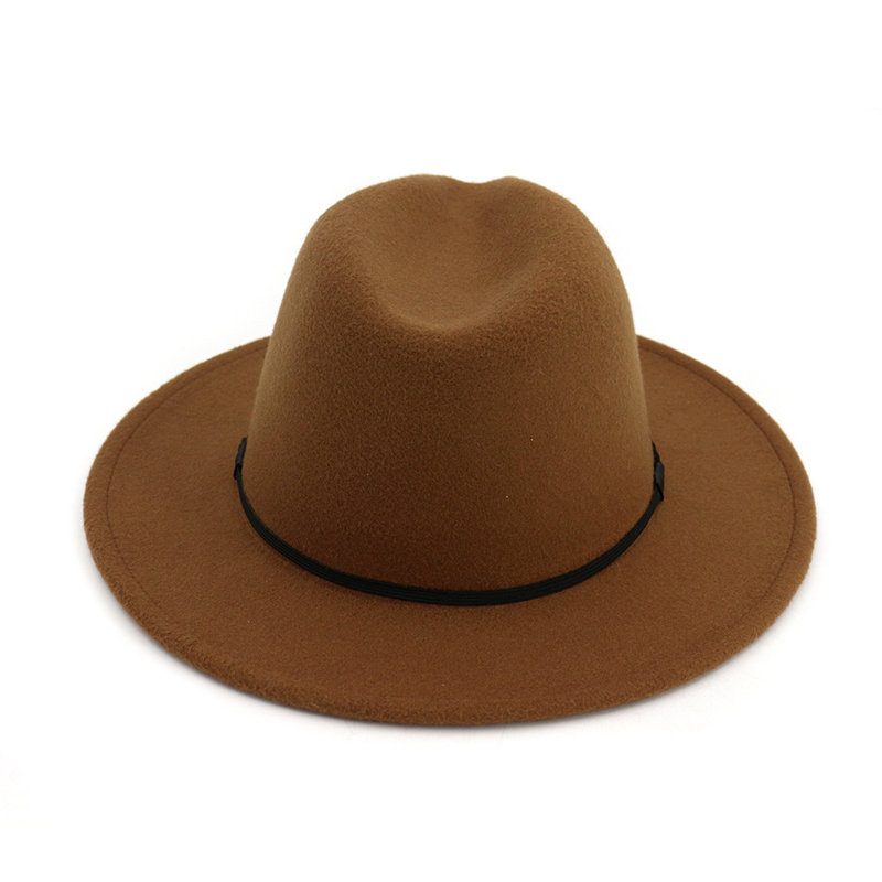 Fashion-Ladies Wool Felt Mens Fedora Trilby Hat Fashion Simply Braided Rope Decorated Panama Flat Brim Jazz Formal Hats