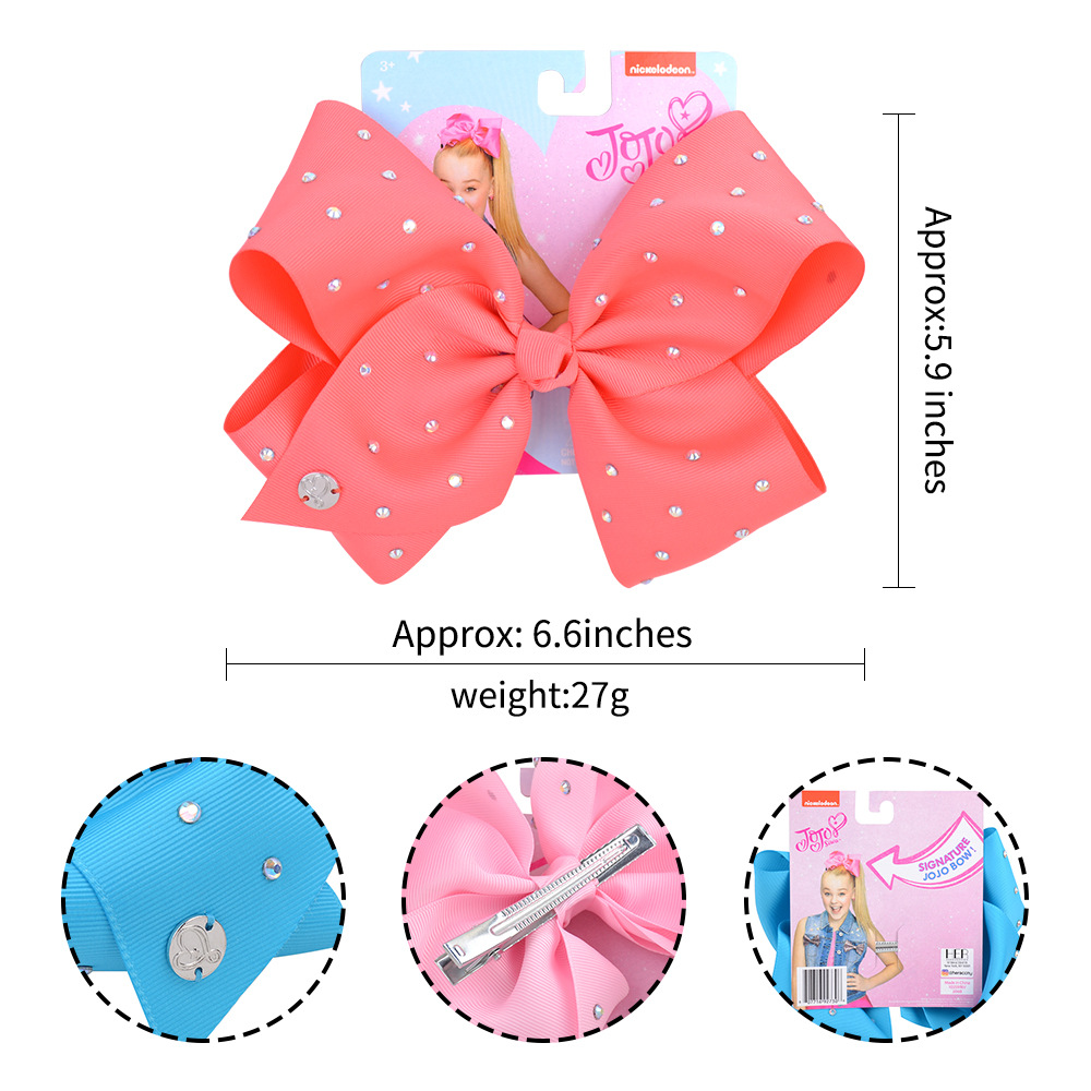 Cute JOJO Hair Bows 8 Colors 6.6" Girl Rhinestone Solid Colors Barrettes Girl Hair Accessories kids party hair clipper