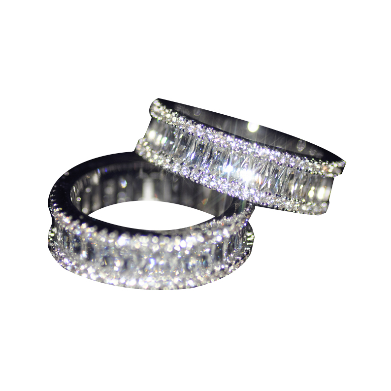 2019 New Arrival Hot Sale Sparkling Deluxe Jewelry 10KT White Gold Fill Women Princess Cut White Topaz CZ Diamond Wedding Band Ring Gift