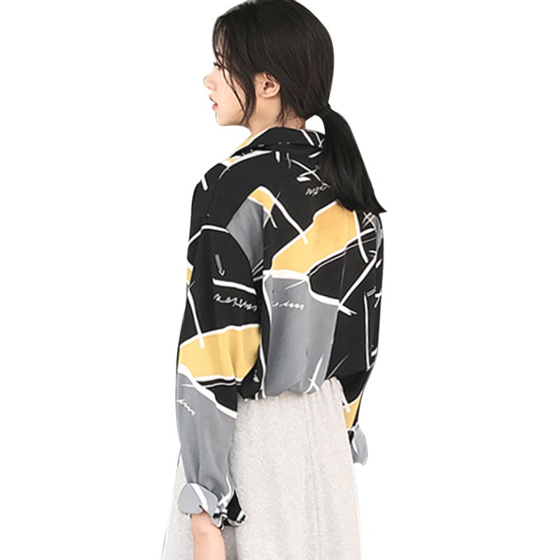 Chiffon Elegant Shirt Women Blouses Shirt 2019 Autumn Turn-Down Collar Geometric Print Long Sleeve Blusas Feminina Tops