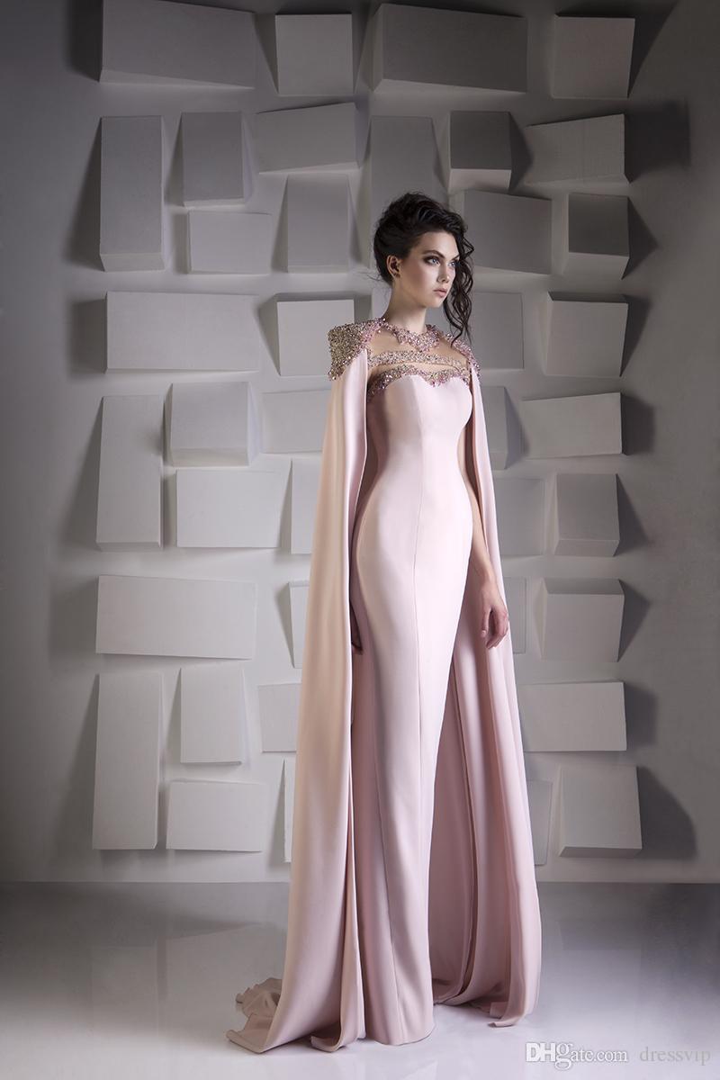 2019 Beaded Mermaid Evening Dresses With Cape Pink Sweetheart Neckline Crystal Women Prom Gowns Plus Size Formal Dress