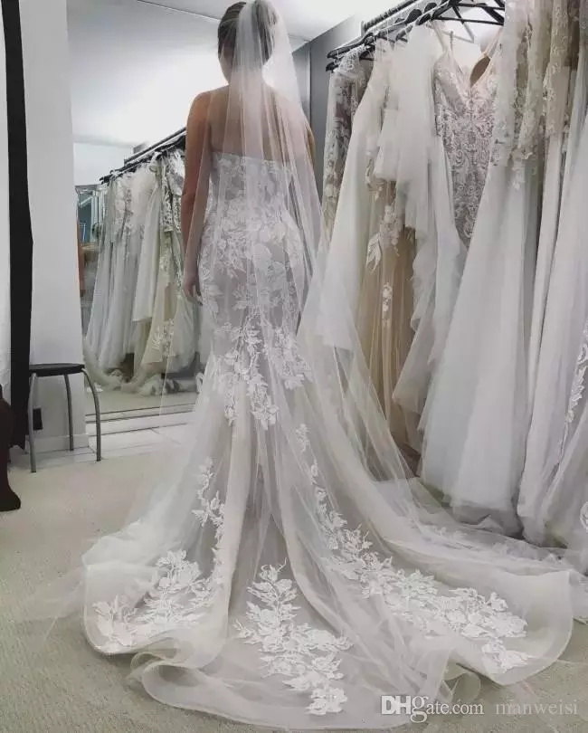 Mermaid Dresses Sweetheart Lace Appliques Sweep Train Custom Made Country Wedding Dress With Veil Plus Size Bridal Gowns