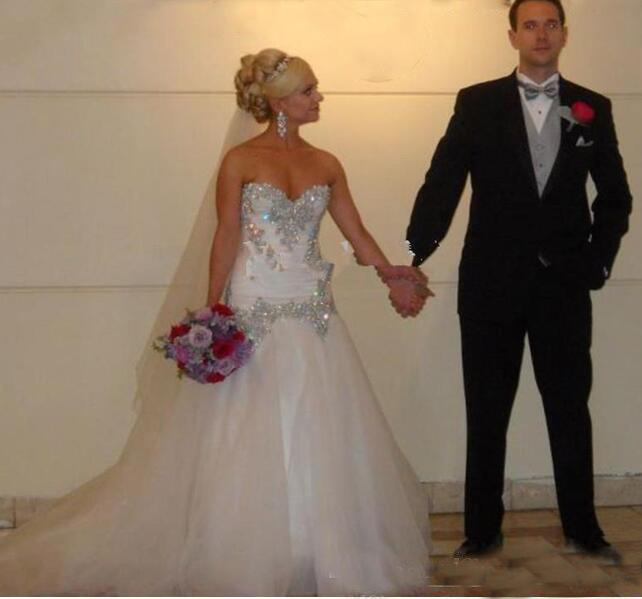 Vintage A-Line Bling Beads Wedding Dresses Pnina Tornai Sweetheart Tulle Lace-up Back Plus Size Bridal Gowns