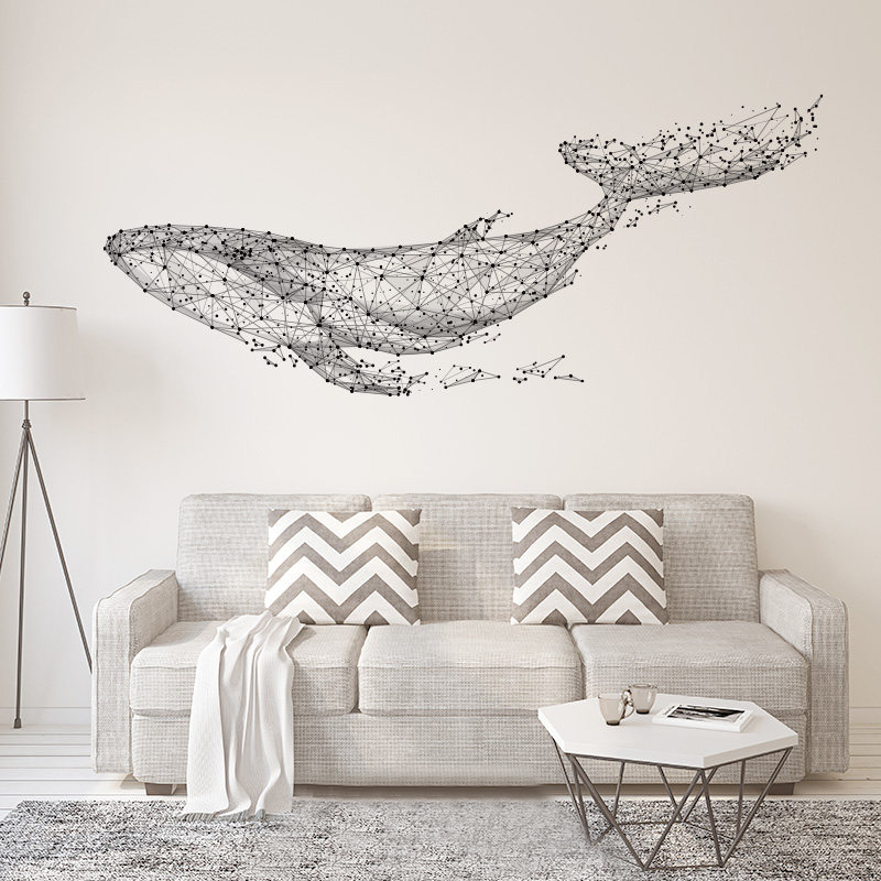 Large 16555Cm6521in Black DIY 3D Geometric Whale PVC Wall DecalsAdhesive Family Wall Stickers Mural Art Home Decor Y200103