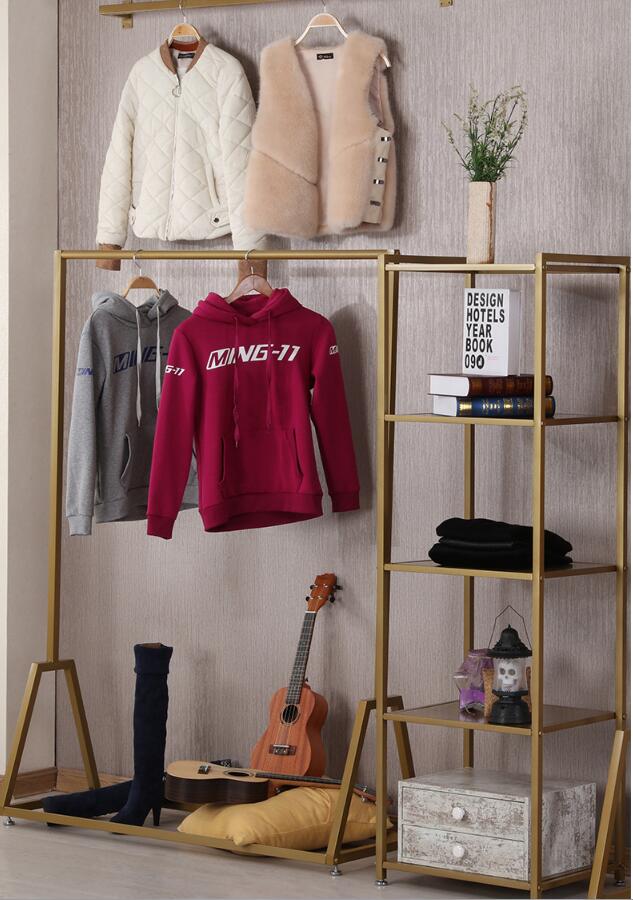 Clothing store display racks Bedroom Furniture gold floor type Clothes rack decoration of women's cloth shop shelf