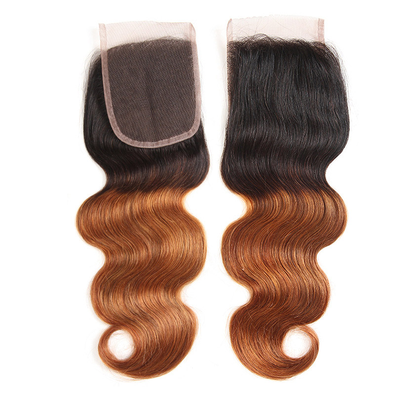 Body Wave 1B/30 TwoTones Color 3 Bundles With 4X4 Lace Closure Brazilian 100% Human Hair Extensions Free Part 10-30inch
