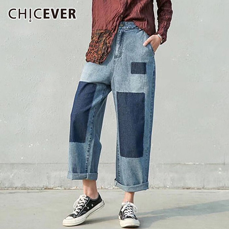 Spring Patchwork Hit Color Women Denim Pants High Waist Button Pockets Loose Oversize Straight Jeans For Female New, Blue
Spring Patchwork Hit Color Women Denim Pants High Waist Button Pockets Loose Oversize Straight Jeans For Female New, Blue