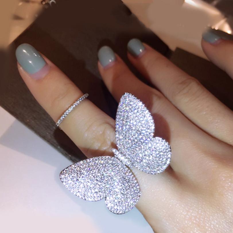 Choucong Sparkling Luxury Jewelry Internet celebrity 925 Sterling Silver Pave Full White Sapphire CZ Diamond Butterfly wings Women Ring Gift