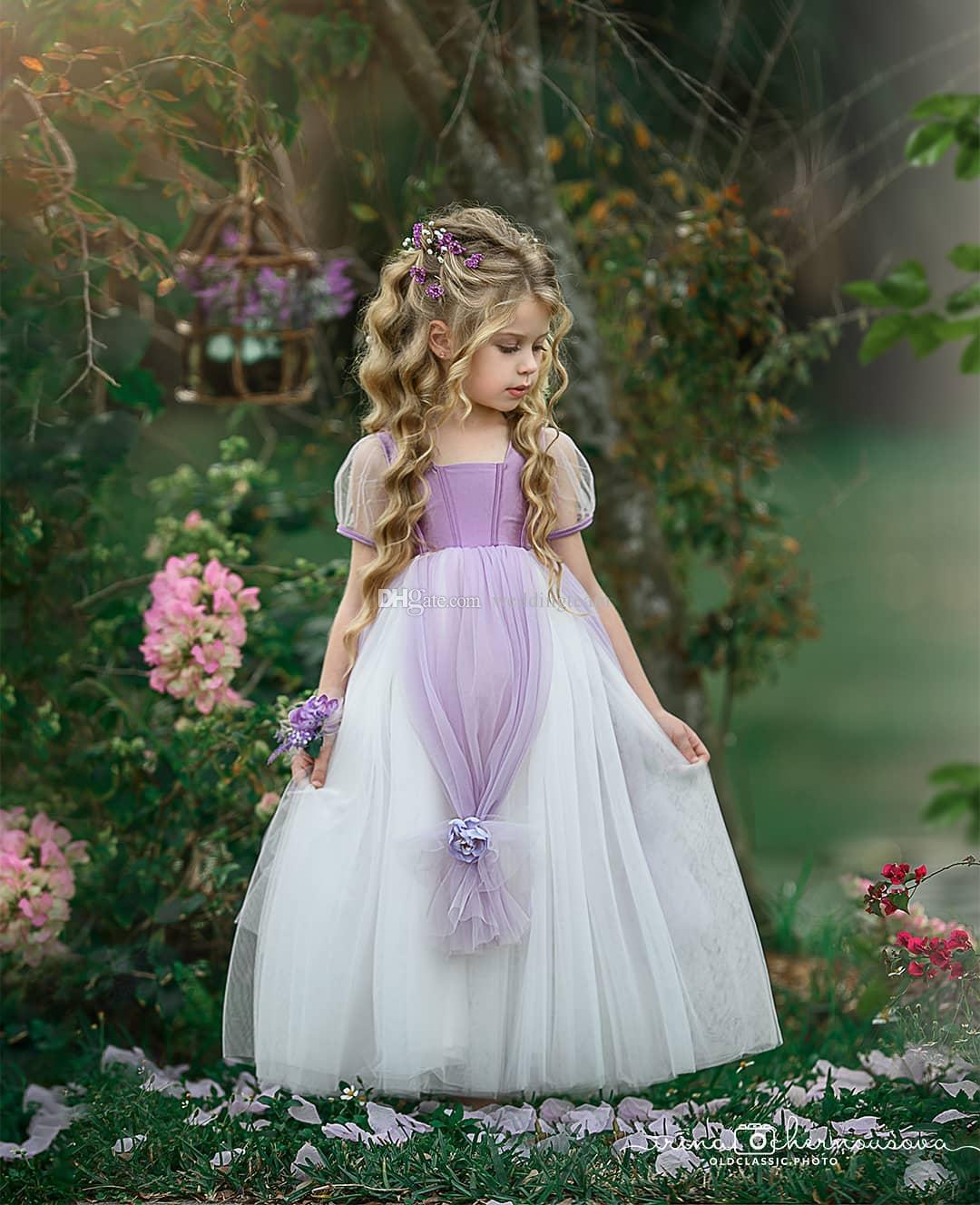 2019 Lovely First Holy Communion Dresses Square Neck Handmade Flowers Toddler Pageant Dresses Lace Ball Flower Girl Dress For Wedding