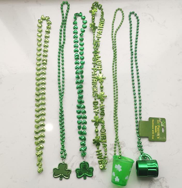 St. Patrick's Day Necklace Bracelet Shamrock Clover Green Hat Beaded Pendant Necklace Holiday Favors Party Festival DIY Decoration