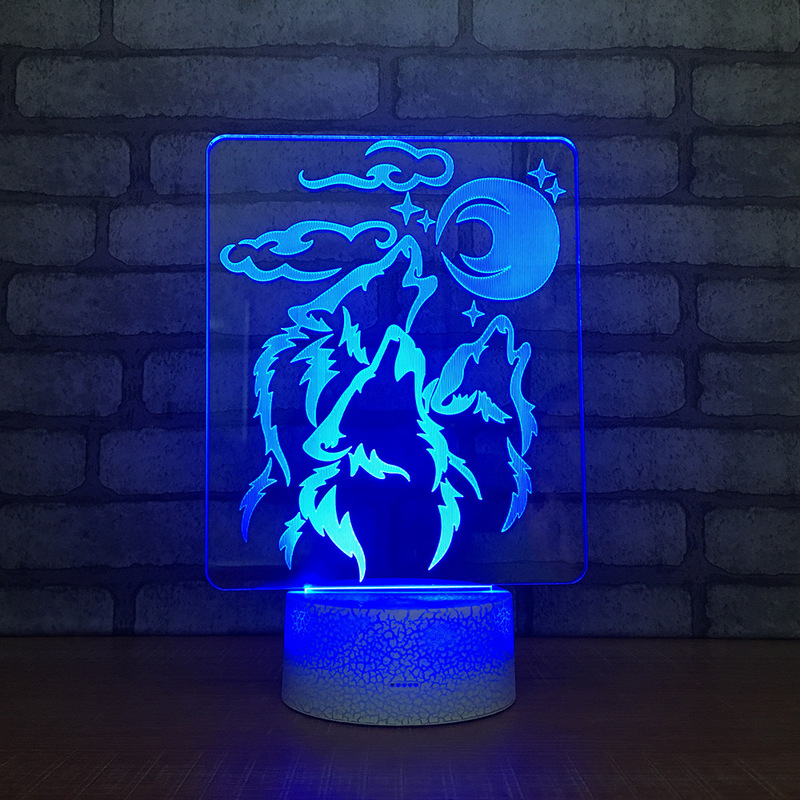 Hot Sale Cartoon LED 3D Wolf Night Light RGB 7 Colors Mood 3D Table Lamp for Home Decor Sensor Light