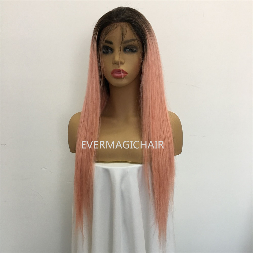 Ombre T1B/Pink Full Lace Human Hair Wigs Silky Straight Brazilian Virgin Human Hair 150 Density Lace Front wig With Baby Hair Glueless
