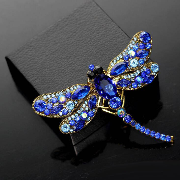 New Style Crystal Rhinestone Dainty Dragonfly Clothes Accessory Pins Brooches 7 Colors for Women
