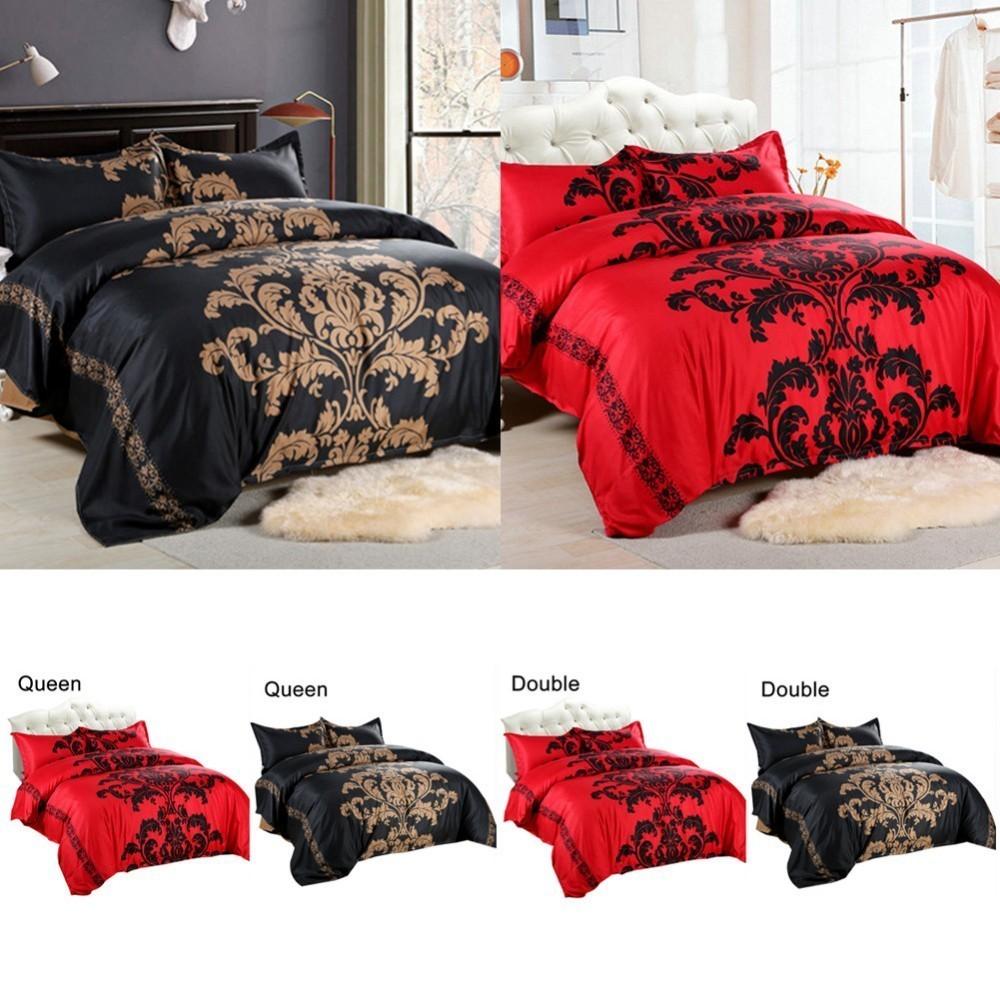 Sadi Red Bedding Set Double/Queen Size Feathers Duvet Cover White Bed Set Beautiful Bedclothes 3pcs